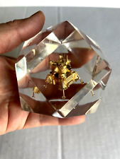 Vintage Gold NASA Apollo Eagle Space Lunar Module Moon Lucite Paperweight w/Base picture