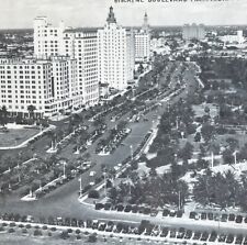 Vtg RARE Kromekote B/w King-Size 9x7 Postcard #102 Biscayne Blvd Aerial Miami FL picture