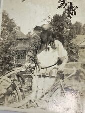 (AmA) FOUND PHOTO Photograph Creepy Odd Double Exposure Young Woman With Bike picture