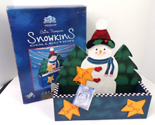 Vtg 1999 NCE Elaine Thompson Snowkins Snowman Christmas Card Holder Wooden Box picture