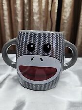Galerie Ceramic Sock Monkey Coffee Mug Cup Gray Double Handle picture