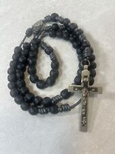 Vintage Ebony Skull Crossbones Handmade Rosary Necklace picture