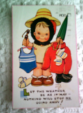 SIGNED MABEL LUCIE ATWELL POSTCARD, LET THE WEATHER BE AS IT MAY picture
