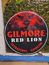 VINTAGE GILMORE PORCELAIN SIGN RED LION AUTOMOBIL MOTOR OIL SERVICE LUBRICATION picture