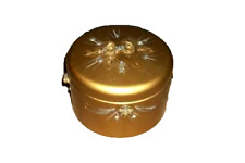 VINTAGE HP TOLE METAL JEWELED POWDER BOX VANITY TRINKET JAR TIN ROSES SWAGS 1950 picture