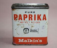Vintage MALKIN'S PURE PAPRIKA SPICE 1 1/2 OZ. TIN/CAN WINNIPEG CANADA LTD. picture
