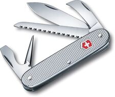 Victorinox Swiss Army 7  Pocket Knife Silver Alox W/ Leather Pouch - Switzerland picture