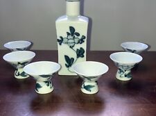Set of Japanese OMC Otagiri Sake Set Stoneware Pottery Flower Design 1960’s picture