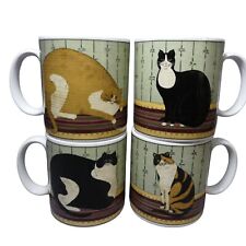 Sakura Warren Kimble Cat Mugs Cups Vintage Set of 4 Fat Cat Collection - 12 oz picture