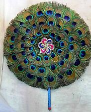 Natural Peacock Feather Hand Fan/Mor Pankh for Pooja (14 Inches Diameter) picture