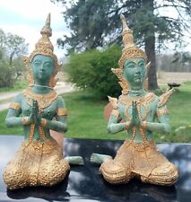 Vintage Solid bronze Thai Temple Guardians Statues W/Original Tags Male & Female picture