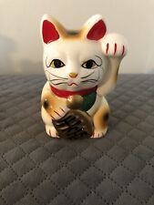 Ceramic Maneki Neko Beckoning Lucky Cat Coin Bank from Japan Tabby Cat C2 picture