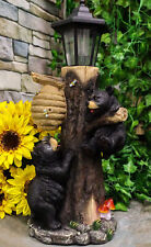 Large Climbing Black Bear Cubs With Beehive Statue W/ Solar LED Lantern Light picture