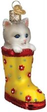 Old World Christmas KITTEN IN RAIN BOOT (BL12606) Glass Ornament w/Box picture