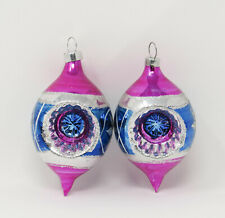 Lot of 2 Vintage Mercury Glass Teardrop Indent Xmas Ornaments ~ Pink ~ 3-1/2