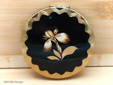 Stratton Black and Gold Floral-Vintage Ladies Powder Compact -0ye picture