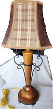 VTG Underwriters Laboratories 2002 Portable Lamp Wood Base Leather Plaid Shade  picture