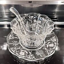 FOSTORIA Meadow Rose Clear Baroque Shape Mayonnaise Bowl & Underplate + Ladle picture