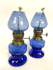 Vintage Cobalt Blue Glass Kerosene Oil Lamps Hurricane Made in Hong Kong 6” Tall picture