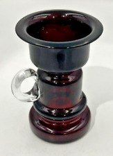 VTG 70s Plum Violet Amethyst Purple Burgundy Glass Candle Holder w/Handle Poland picture