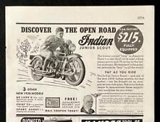 1938 Indian Junior Scout Motorcycle print AD “Discover the Open Road” picture
