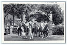 Burlington Wisconsin WI Postcard Popular Pastime Moore Lakeside Hotel Horse 1940 picture