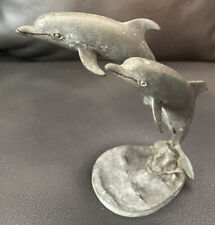 Vintage Hudson Pewter Pair Of Jumping Dolphins Figurine 4.5” High picture