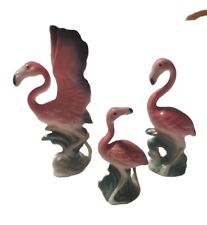 Vintage Pink Flamingo Bird Miniature Figurines Porcelain Bone China Set of 3 picture