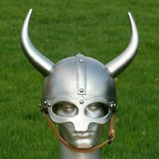 Medieval 18 gauge Steel Knight Fantasy Viking helmet with metal horns Engraved picture