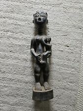 African Tribal Large Hand Carved Wood Mother Baby Figurine  Large White Eyes picture
