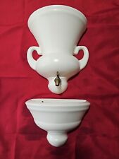 One of a kind 2 pc Wall Pocket Planter & Fountain White Decor, Brass spicket picture