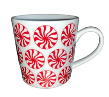 Crate & Barrel Peppermint Mug Holiday Candy Porcelain Coffee Tea Cup 16oz Xmas picture