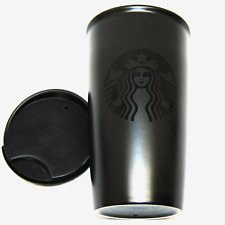 NWOT Starbucks Ceramic Black Etched Lidded 12 oz Travel Mug Tumbler Rare HTF picture