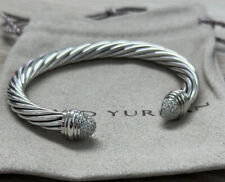 David Yurman Sterling Silver 7mm Classic Cable & Pave Diamonds Bracelet Sz M picture