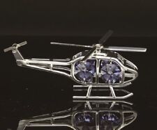 SWAROVSKI SAPPHIRE CRYSTAL ELEMENT STUDDED HELICOPTER FIGURINE SILVER PLATED picture