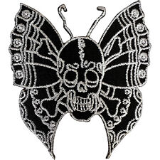 Black Skull Butterfly Patch Iron Sew On Shirt Jean Jacket Goth Embroidered Badge picture