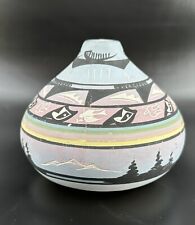 Navajo Seed Pot Hand Painted Etched by Ronda Thomas Noah's Ark Story 5 x 6
