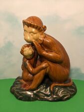 Vintage Capuchin Monkey and Baby Figurine Statue Art Pottery Majolica 10x10