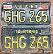 DMV OK PAIR 1963 CALIFORNIA LICENSE PLATES, GHG 265, GREEN HOUSE GAS 2 DOOR '65  picture
