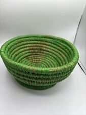 Handmade 10” Southern African Sea Grass Woven Basket Boho Poverty Art Green VTG picture