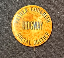 Father Coughlin Ridgeway Social Justice Button. Sanders MFG Co. Nashville, Tenn picture