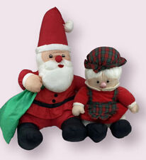 Vtg SANTA & MRS CLAUS Christmas Dolls Nylon Puffy Plush Holiday Stuffed 90s Xmas picture