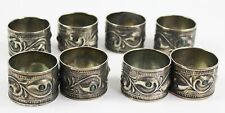 Vintage Set of 8 Napkin Rings with Green Cabochons Silver Plated Copper 1.75