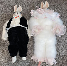 Easter Decor Porcelain & Plush Easter Bunnies Male Suit Female Lace Pair Or Solo picture