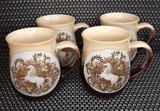 Vintage Unicorn Mug Set Of Four Matched Stoneware Mugs Unicorns Great Condition picture