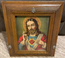 Jesus Sacred Heart sick ill last rites Oak box very nice incomplete Dated 1912 picture