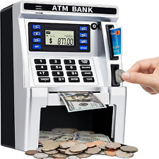 Kids Piggy Bank ATM Machine for Real Money with Debit Card Bill Feeder Safe Box picture