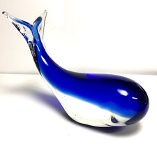 Murano Art Glass Whale Perfectly Proportioned Cobalt Blue & Clear,  11