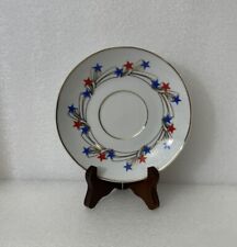 White Saucer Red And Blue With Stars And Gold Accents 5 1/2” Dia Unbranded picture