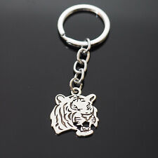 Tiger Head Growl Zoo Africa Animal Silver Pendant Keychain Key Chain Gift picture